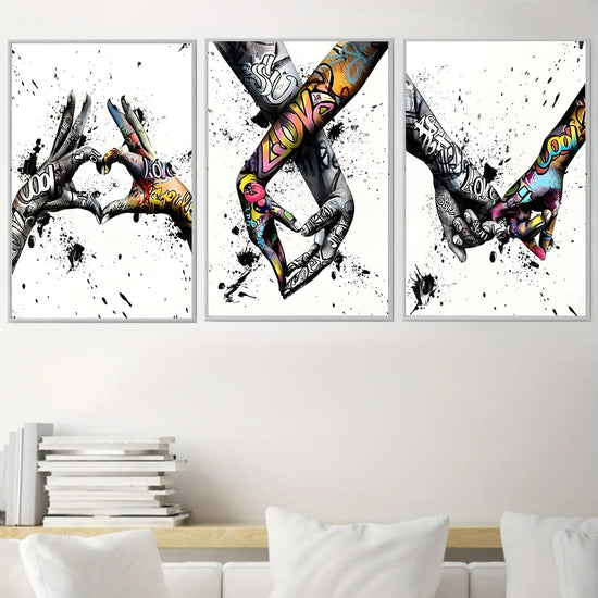 Abstract Graffiti Street Art Lover Kissing Canvas Painting Posters and Prints Hand By Hand Wall Art Pictures for Living Room June Wall Art