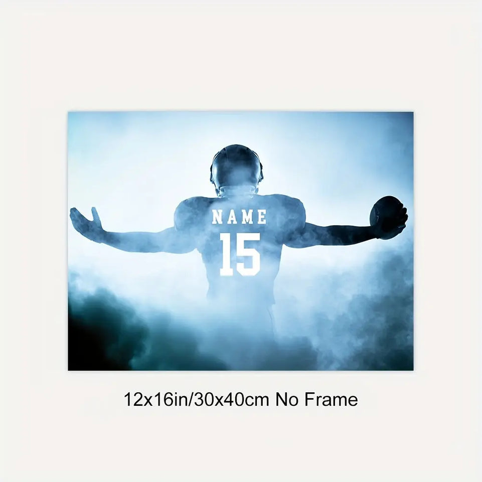 [1pc Customizable Football Poster] 1pc Customizable Football Canvas Poster - Your Name & Number, Modern Sports Wall Art, Perfect Gift for Dad, Husband, Son - Ideal for Bedroom, Living Room, Home Office Decor, Frameless, Footb June Wall Art