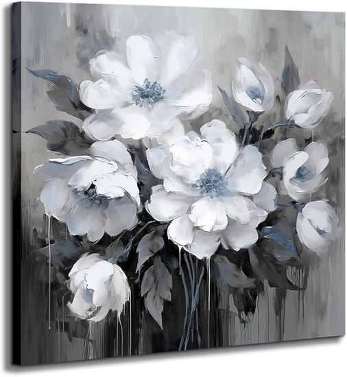 AnZhongArt Bathroom Wall Art,Flower Wall Art,Canvas Wall Art,Small wall Art Gray and White and Blue Flower Wall Art-Floral Canvas Wall Art, Bedroom Office Flower Wall Art Decoration,12x12 inches https://www.amazon.com/dp/B0CR7H4SQ4