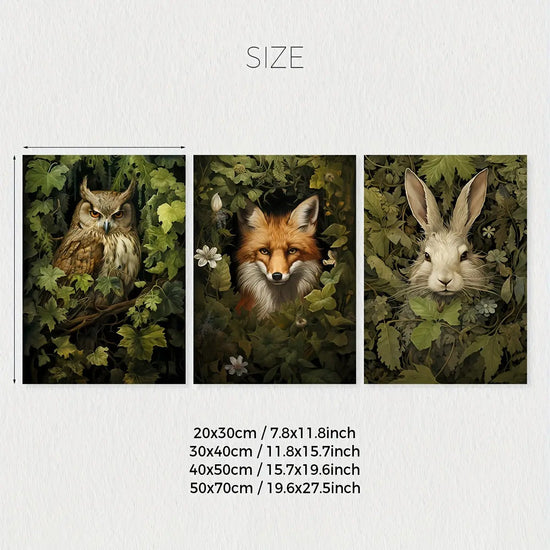[3pcs Magical Forest Canvas Poster] 3pcs/set Unframed Canvas Poster, Retro Art, Magical Forest Animal Wall Art, Forest Witch Wall Art, Woodland Animal Poster, Ideal Gift For Bedroom Living Room Corridor, Wall Art, Wall Decor, June Wall Art