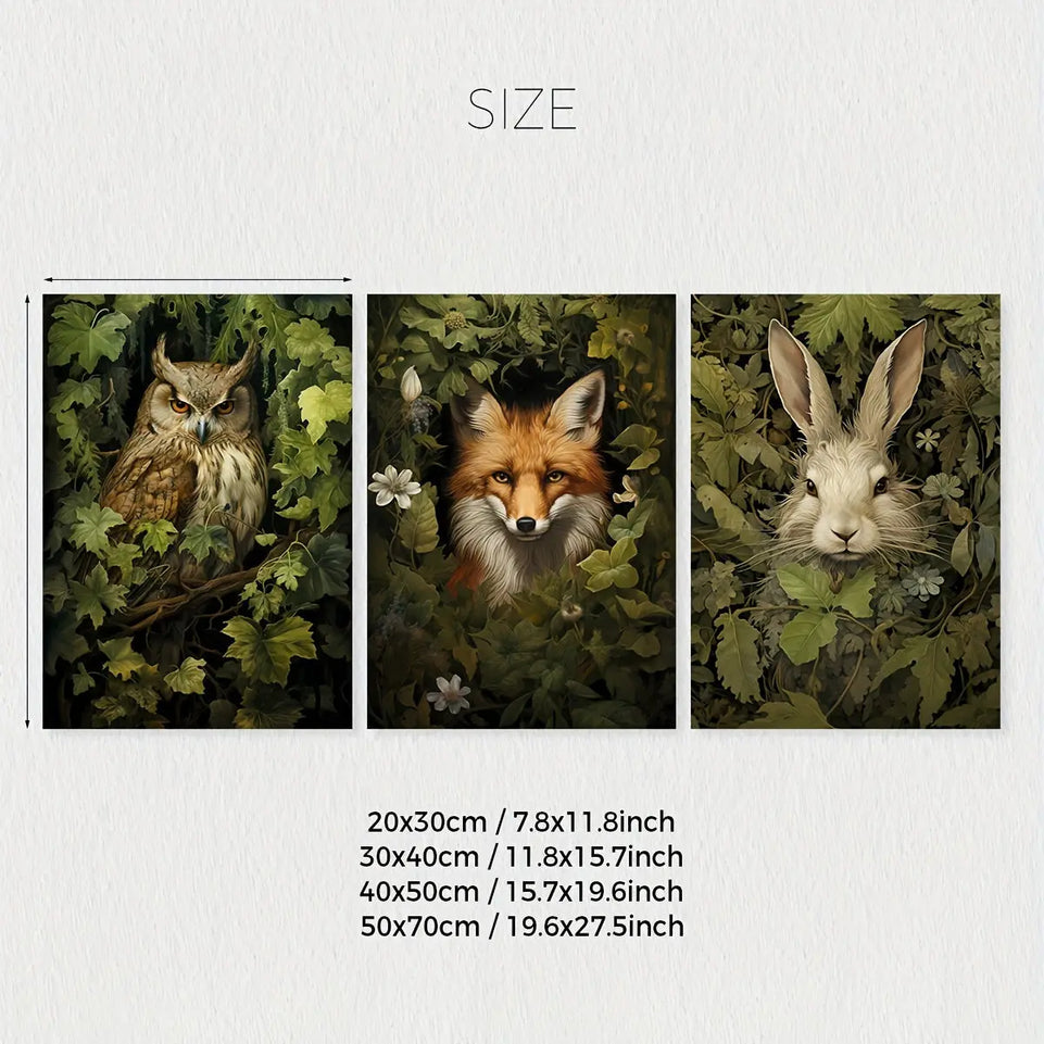 [3pcs Magical Forest Canvas Poster] 3pcs/set Unframed Canvas Poster, Retro Art, Magical Forest Animal Wall Art, Forest Witch Wall Art, Woodland Animal Poster, Ideal Gift For Bedroom Living Room Corridor, Wall Art, Wall Decor, June Wall Art