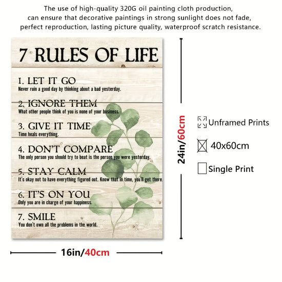 Inspirational Perfect Wall Art 7 Rules of Life Canvas Print - No Framing Needed for Home and Office June Wall Art