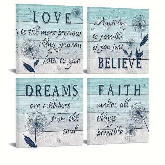 4pcs Set Rustic Teal Dandelion Canvas Wall Art, Motivational Quotes, Frameless 16x16 Inch, Inspirational Home & Office Decor, Modern Aesthetic for Living Room, Bedroom, Gym, Cafe, Pub https://www.temu.com/search_result.html?search_key=601099528825186