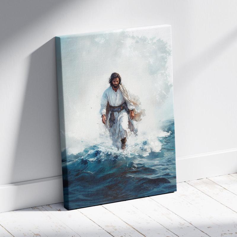 Jesus Walking on Water Canvas Print - Inspirational Christian Wall Art for Faith-Based Home Decor