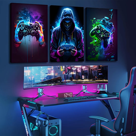 3pcs Retro Gaming Canvas Art Set - Colorful Neon Gamepad Watercolor Posters, Unframed Wall Decor for Boys' & Youngsters' Rooms https://www.temu.com/search_result.html?search_key=601099588585525