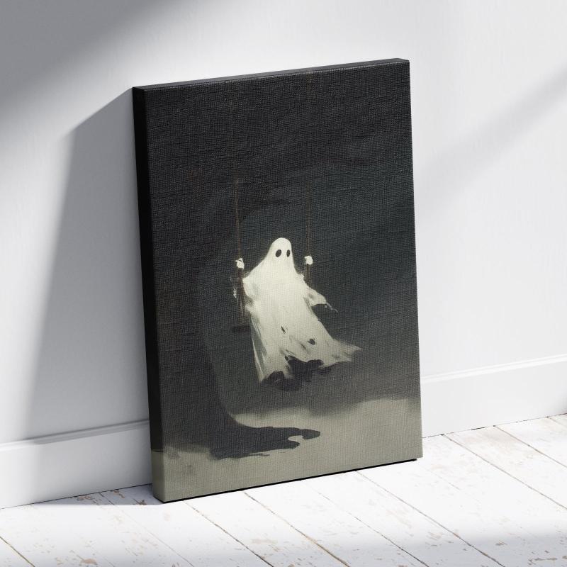 Ghostly Swing Canvas Print - Minimalist Halloween Wall Art for Spooky Home Decor