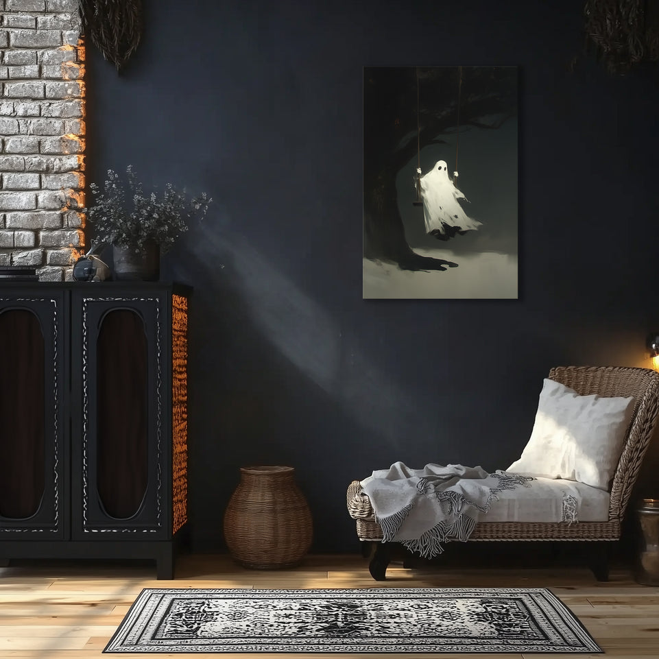 Ghostly Swing Canvas Print - Minimalist Halloween Wall Art for Spooky Home Decor