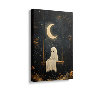 Ghost on Swing Canvas Print - Whimsical Halloween Wall Art for Spooky Home Deco